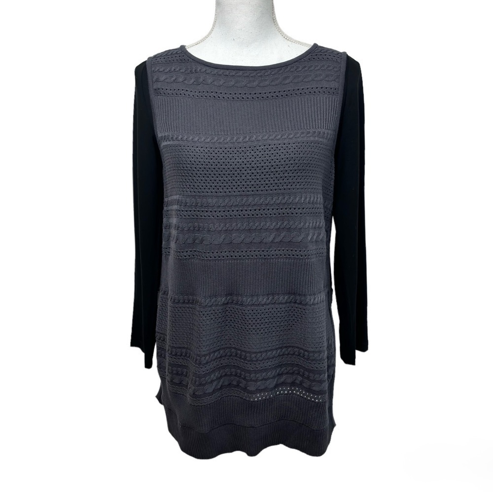 MING WANG WOMENS GRANITE BLACK LIGHTWEIGHT SWEATER TOP SIZE XS 28" BRAND NEW